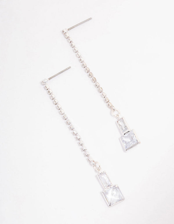 Silver Cupchain Diamante Stone Drop Earrings