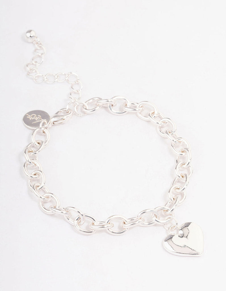 Silver Puffy Heart Chain Bracelet