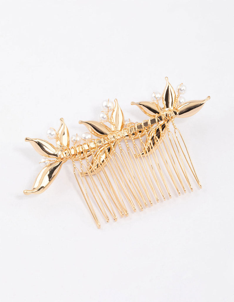 Gold Diamante & Pearl Trio Hair Comb