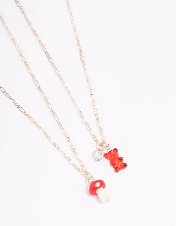 Rose Gold Teddy & Mushroom Necklace Pack