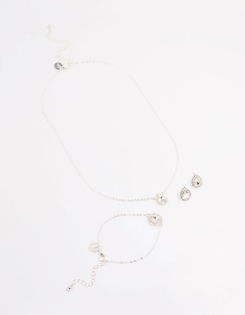Silver Diamante Pear-Shaped Jewellery Set