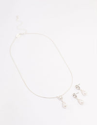 Silver Pearl Halo Drop Jewellery Set - link has visual effect only