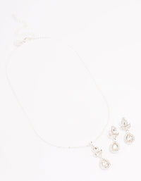 Silver Diamante Leaf Pearl Jewellery Set - link has visual effect only