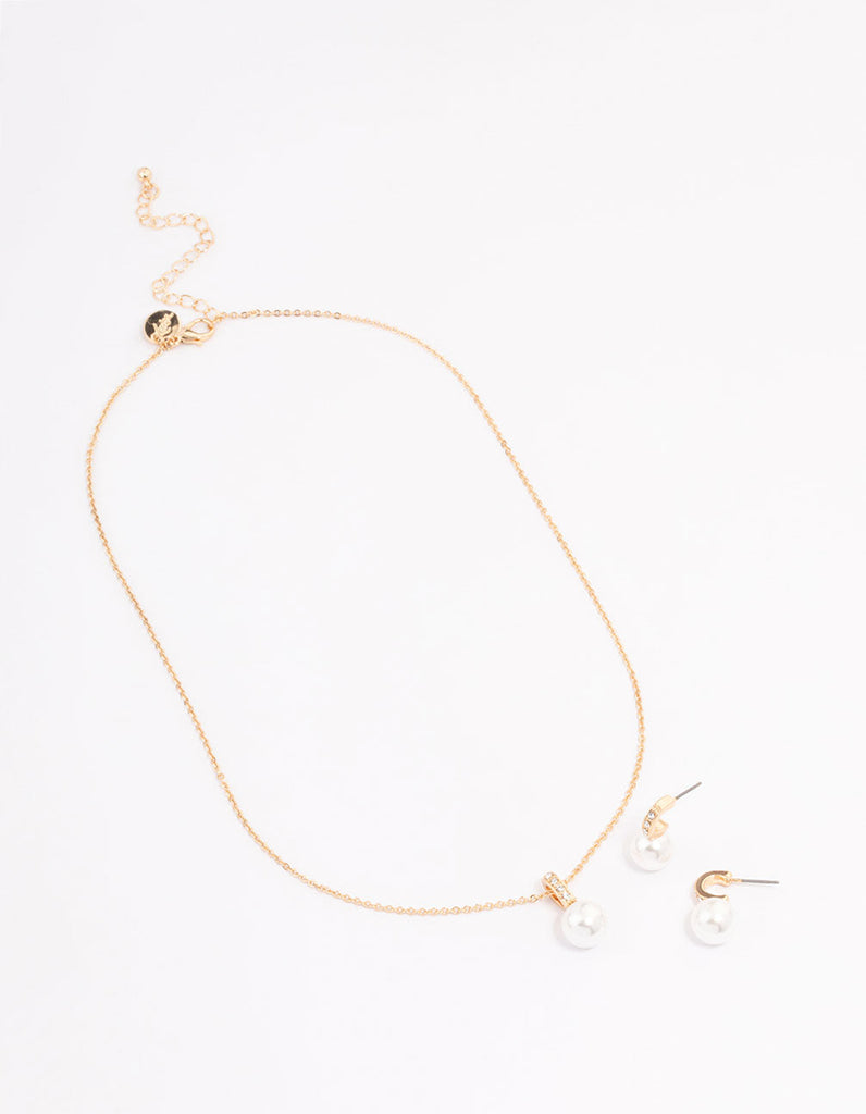 Gold Diamante Pearl Jewellery Set