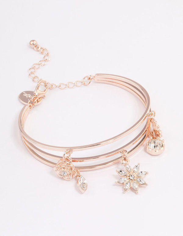 Rose Gold Floral Charm Wrist Cuff