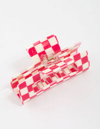 Pink Acrylic Rectangular Check Hair Claw Clip - link has visual effect only