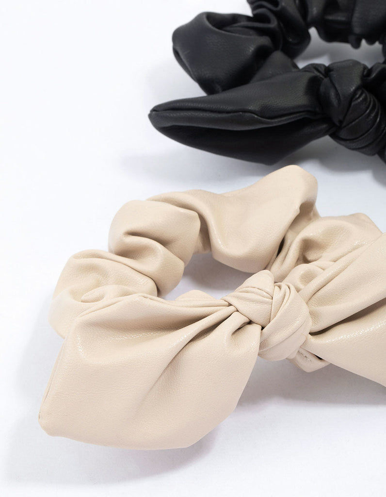Faux Leather Large Bow Hair Scrunchie Pack
