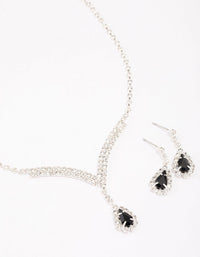 Silver Diamante Stone Long Earrings & Necklace Set - link has visual effect only