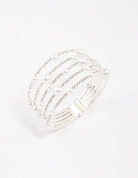 Silver Diamante & Pearl Decorative Wrist Cuff - link has visual effect only