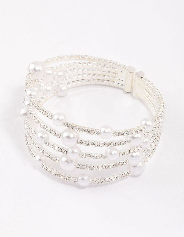 Silver Diamante & Pearl Decorative Wrist Cuff