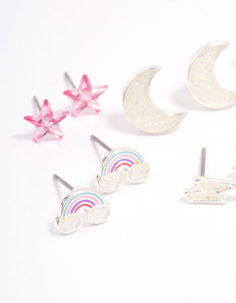 Kids Rainbow & Moon Stud Earrings 6-Pack