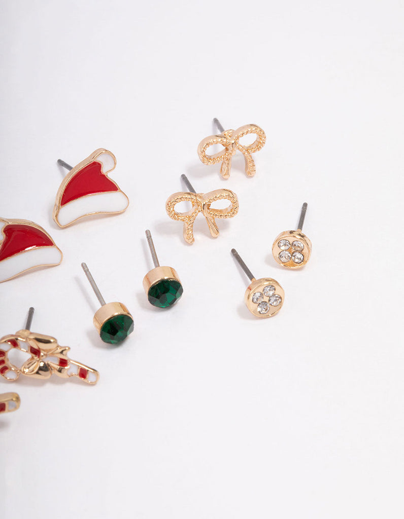 Kids Christmas Candy Cane Stud Earrings 6-Pack