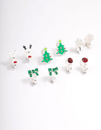 Kids Christmas Glitter Bow Clip On Earrings 5-Pack - link has visual effect only