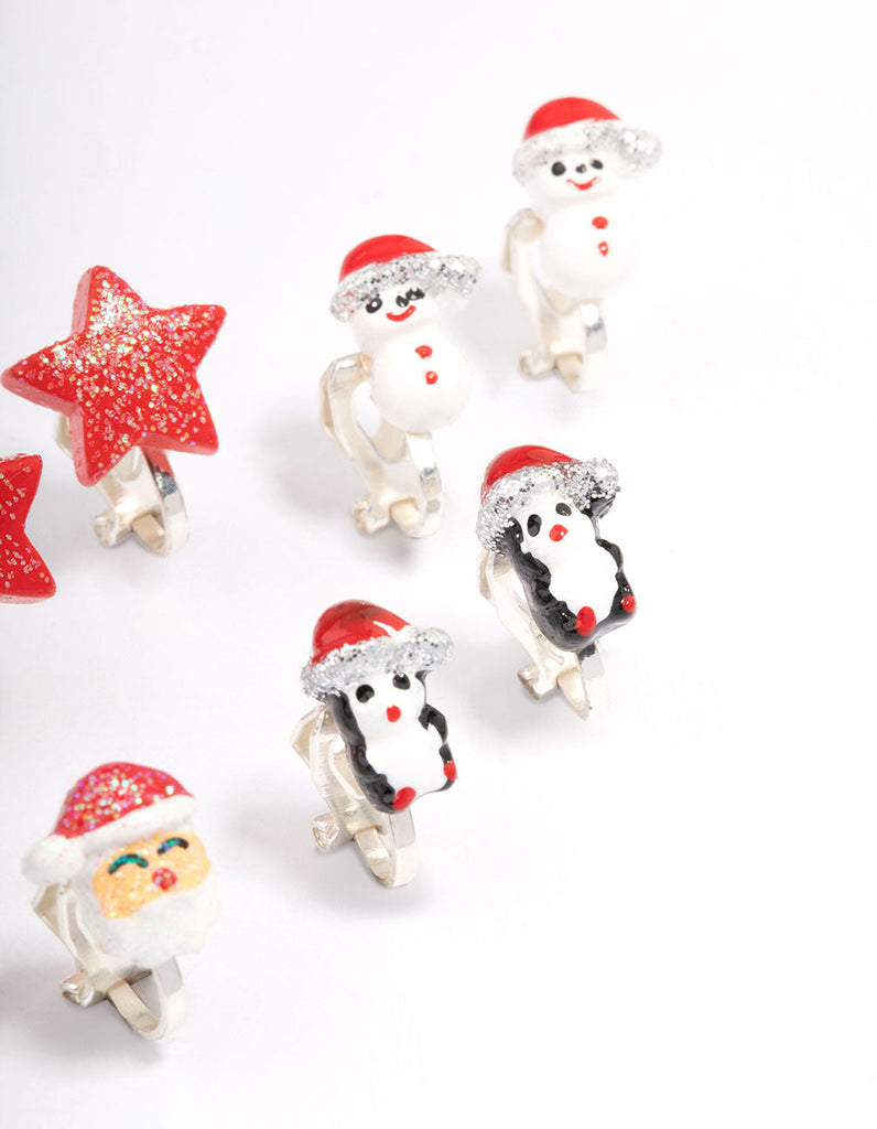 Kids Polymer Christmas Clip On Earrings 5-Pack