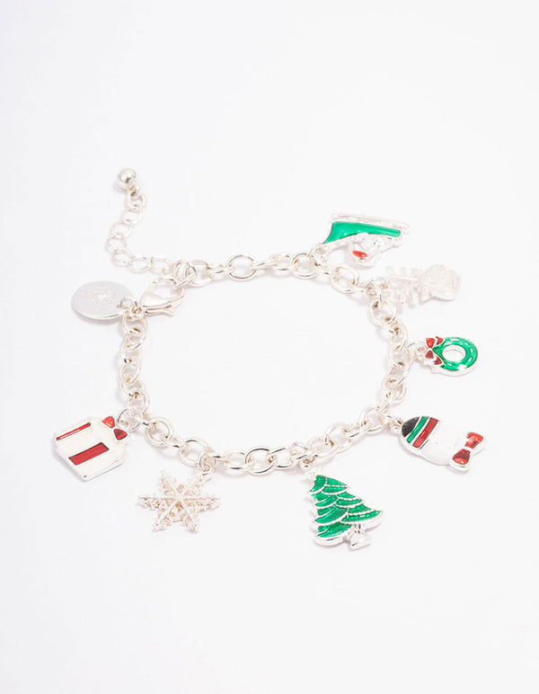 Kids Silver Christmas Sleigh Charm Bracelet