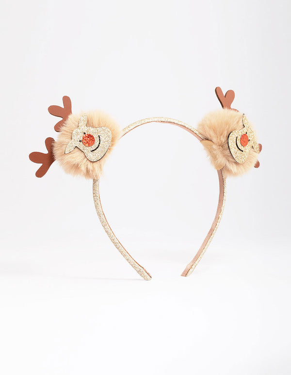 Kids Fabric Christmas Reindeer Pom Pom Headband