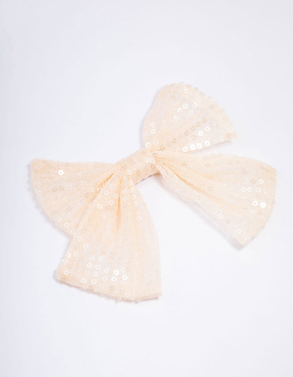 Kids Fabric Large Sequin Hair Bow Clips