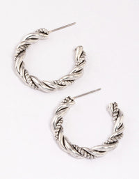 Antique Silver Textured Twisted Hoop Earrings - link has visual effect only