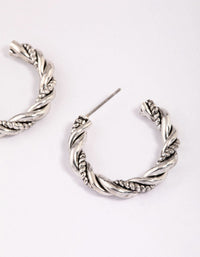 Antique Silver Textured Twisted Hoop Earrings - link has visual effect only