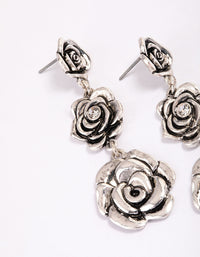 Antique Silver Triple Row Diamante Flower Drop Earrings - link has visual effect only