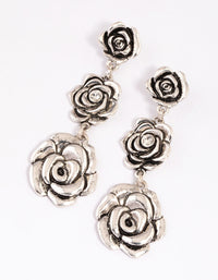 Antique Silver Triple Row Diamante Flower Drop Earrings - link has visual effect only