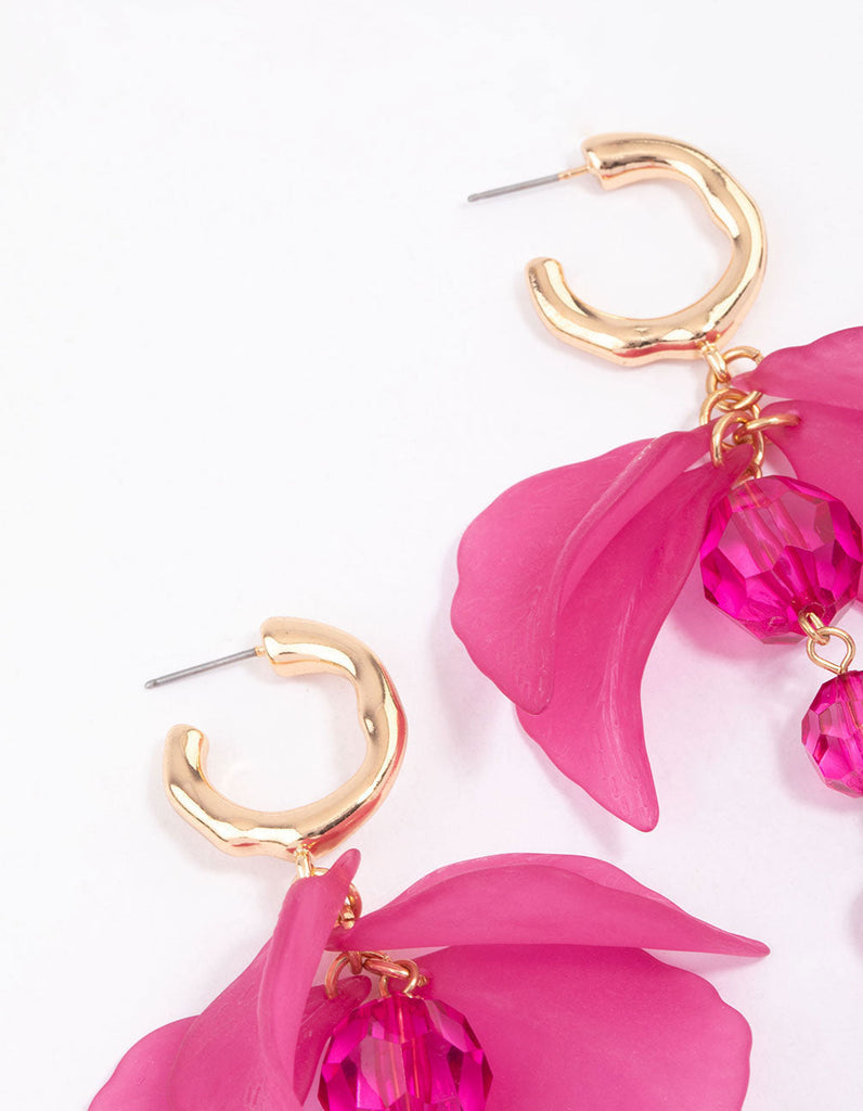 Gold Pink Petal Facet Beaded Drop Earrings