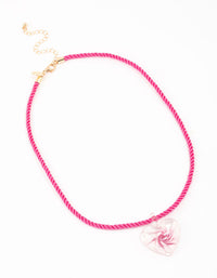 Gold & Pink Twisted Cord Flower Heart Pendant Necklace - link has visual effect only