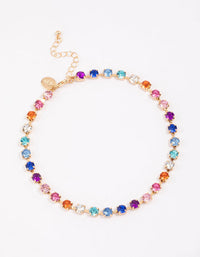 Gold Rainbow Diamante Link Choker - link has visual effect only