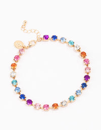 Gold Rainbow Diamante & Link Anklet - link has visual effect only