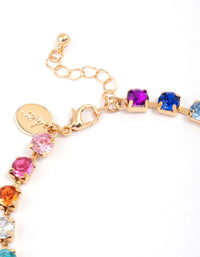 Gold Rainbow Diamante & Link Anklet - link has visual effect only