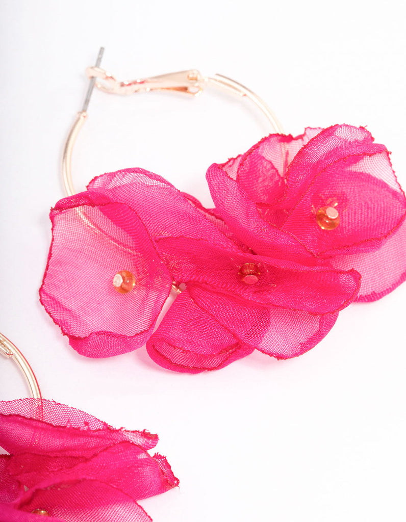 Rose Gold Flower Medium Hoop Earrings