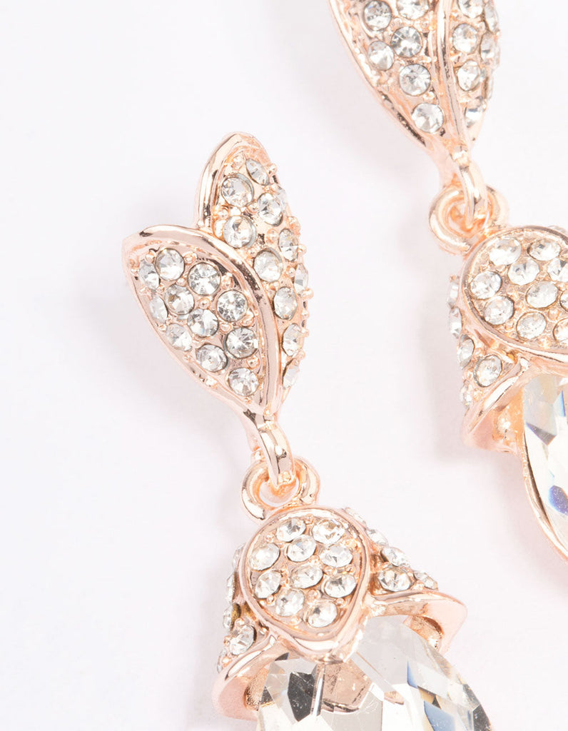 Rose Gold Diamante Drop Earrings
