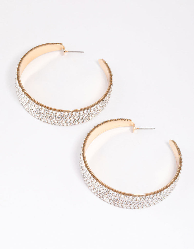 Gold Diamante Large Hoop Statement Earrings