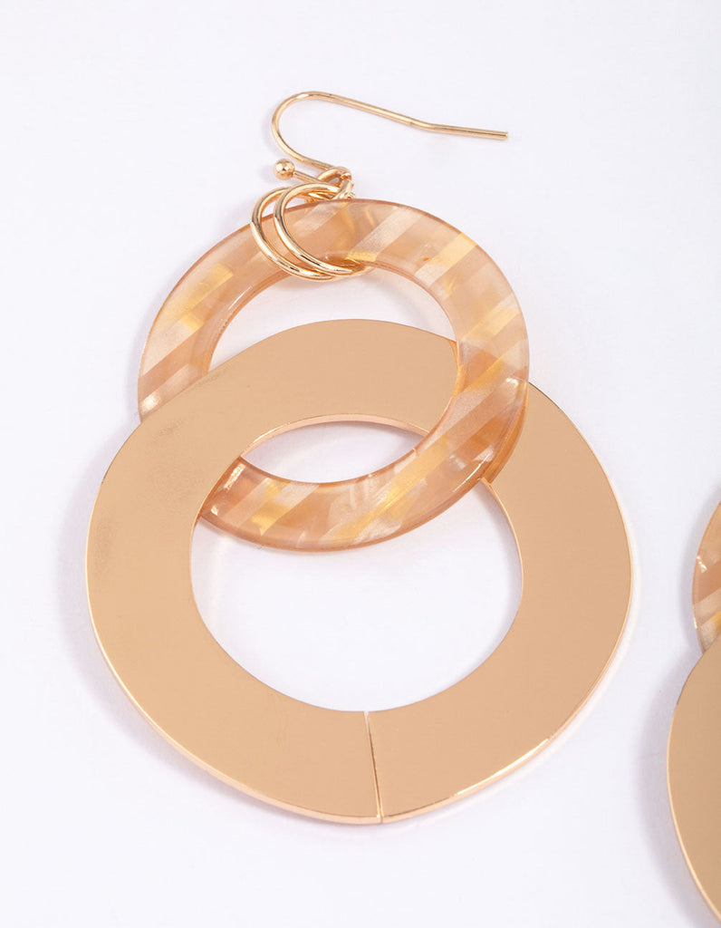 Gold Circle Decorative Drop Earrings