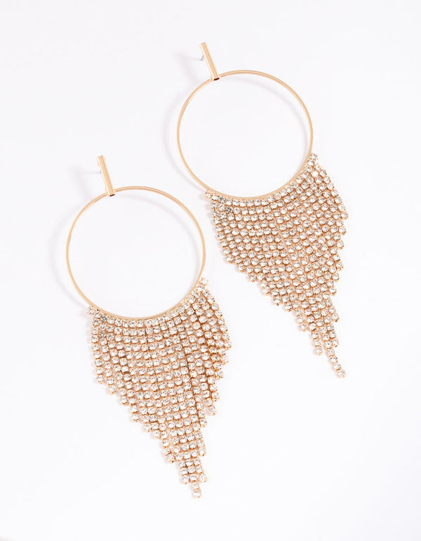 Gold Diamante Drop Cupchain Earrings