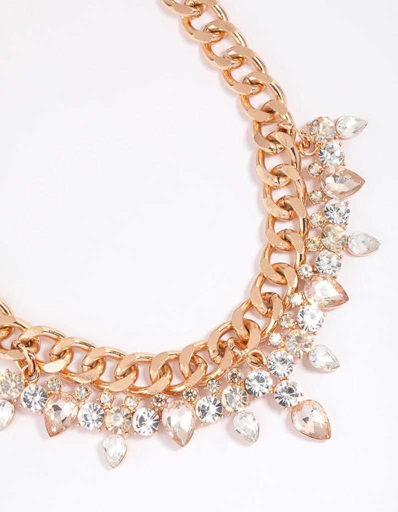 Gold Multi Row Diamante Necklace