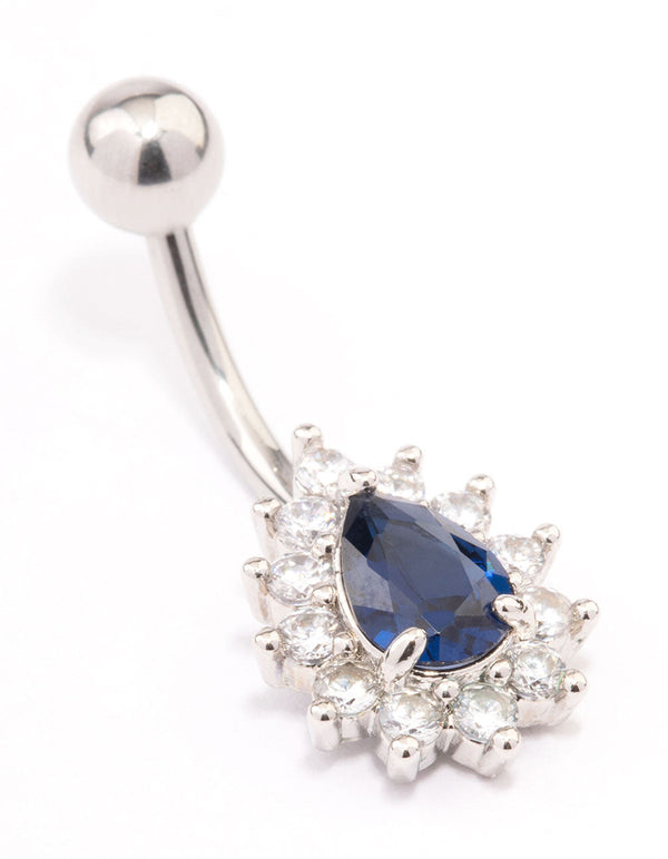 Surgical Steel Cubic Zirconia Spikey Pear Belly Ring