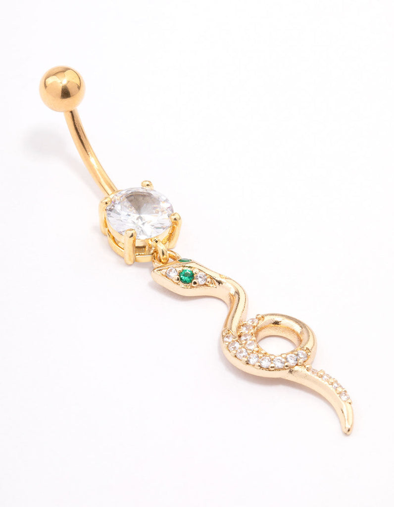Gold Plated Surgical Steel Looped Snake Drop Belly Ring