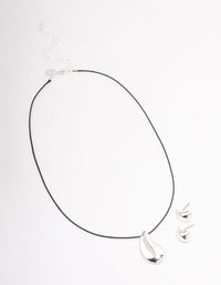 Rhodium Bold Teardrop Necklace & Earrings Jewellery Set - link has visual effect only