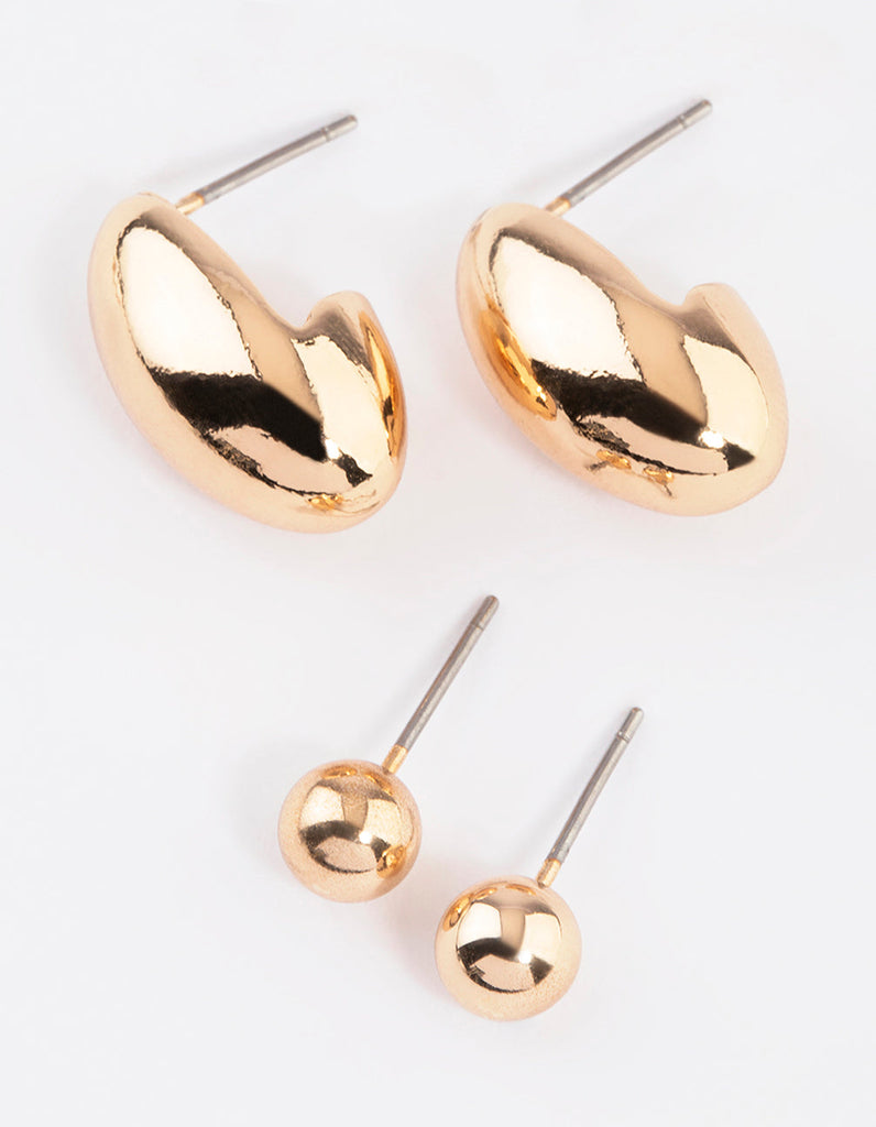 Gold Small Oval Stud Earring Pack