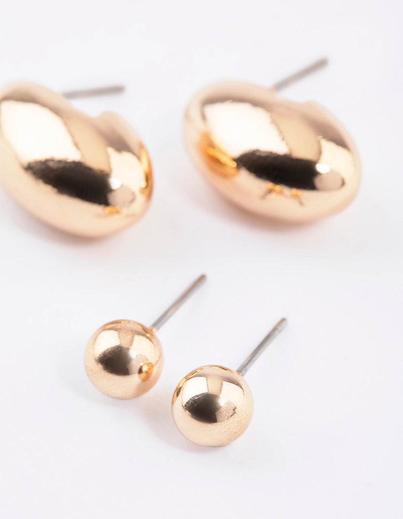 Gold Small Oval Stud Earring Pack