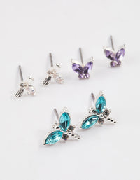 Silver Mixed Butterfly Stud Earrings Pack - link has visual effect only