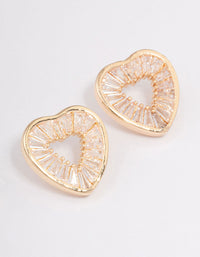 Gold Cubic Zirconia Mini Heart Stud Earrings - link has visual effect only