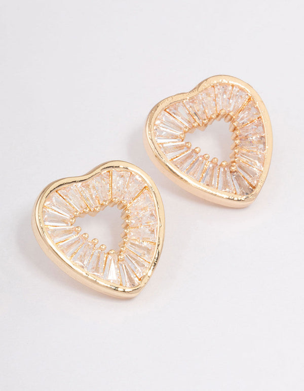 Gold Cubic Zirconia Mini Heart Stud Earrings