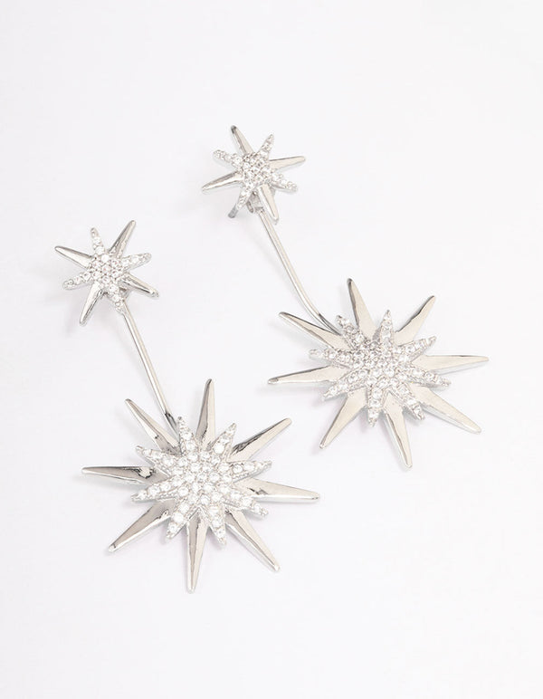 Rhodium Mixed Star Drop Earrings