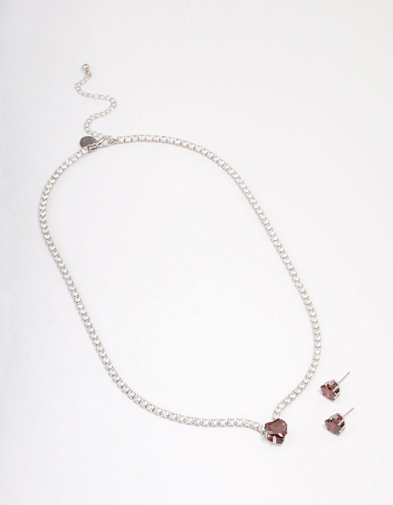 Rhodium Heart Pendant Earrings & Necklace Set