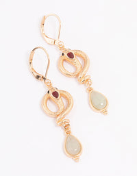 Gold & Green Snake Teardrop Pendant Earrings - link has visual effect only