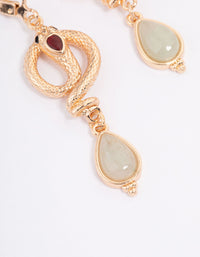 Gold & Green Snake Teardrop Pendant Earrings - link has visual effect only