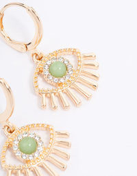 Gold Green Aventurine Diamante Eye Huggie Earrings - link has visual effect only