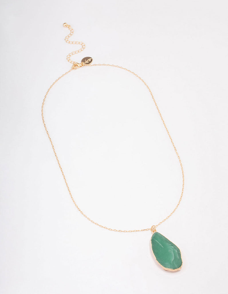 Gold Green Aventurine Organic Pendant Necklace
